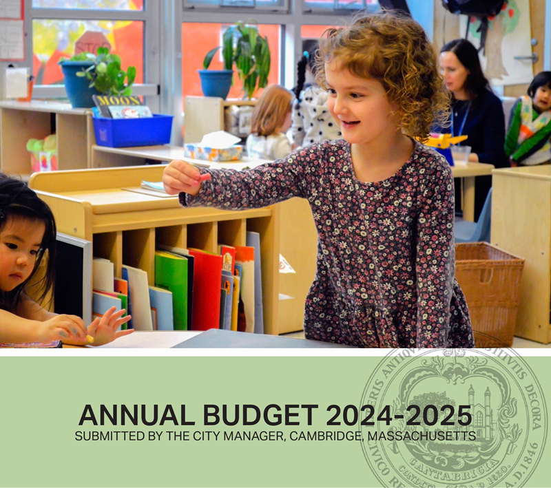 Image from the cover of the FY25 Submitted Budget Book showing a group of preschoolers in a classroom