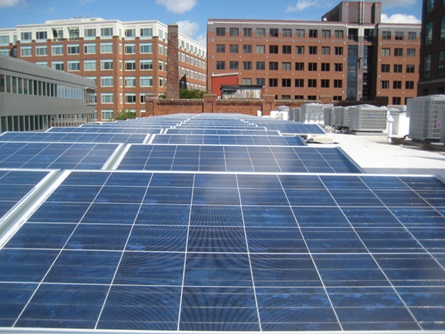 Solar roof at Printshop affordable homeownership development on Harvard Street
