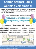 Cambridgeport parks celebration flyer