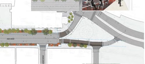 Image of the plans for the contra-flow bike lane on Main Street
