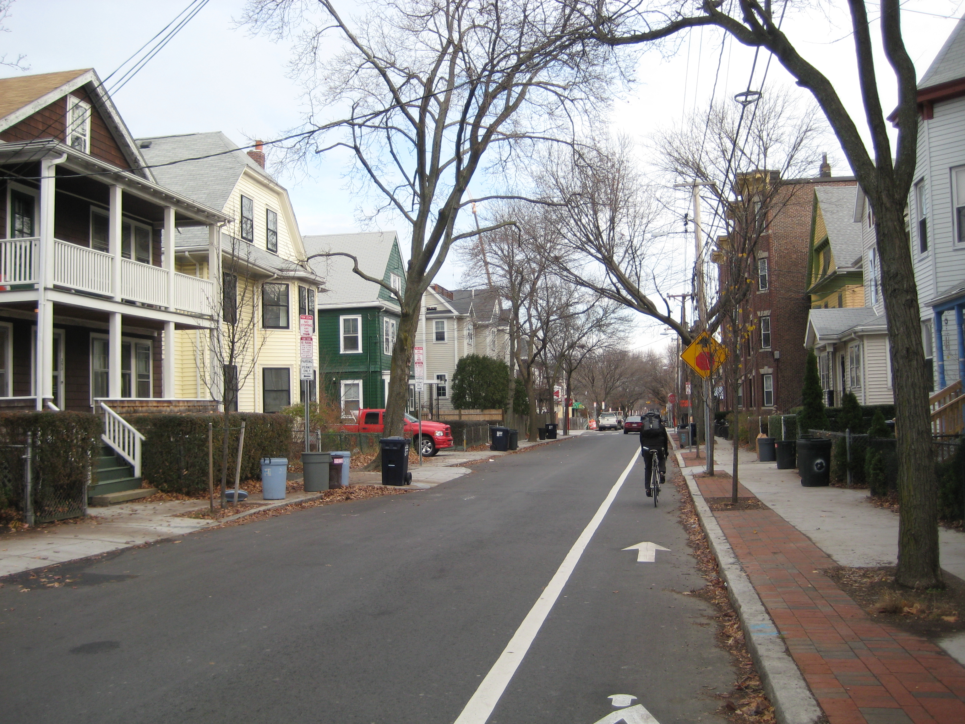 Brookline Street after wider sidewalks and bicycle lane added
