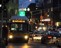 MBTA bus at night