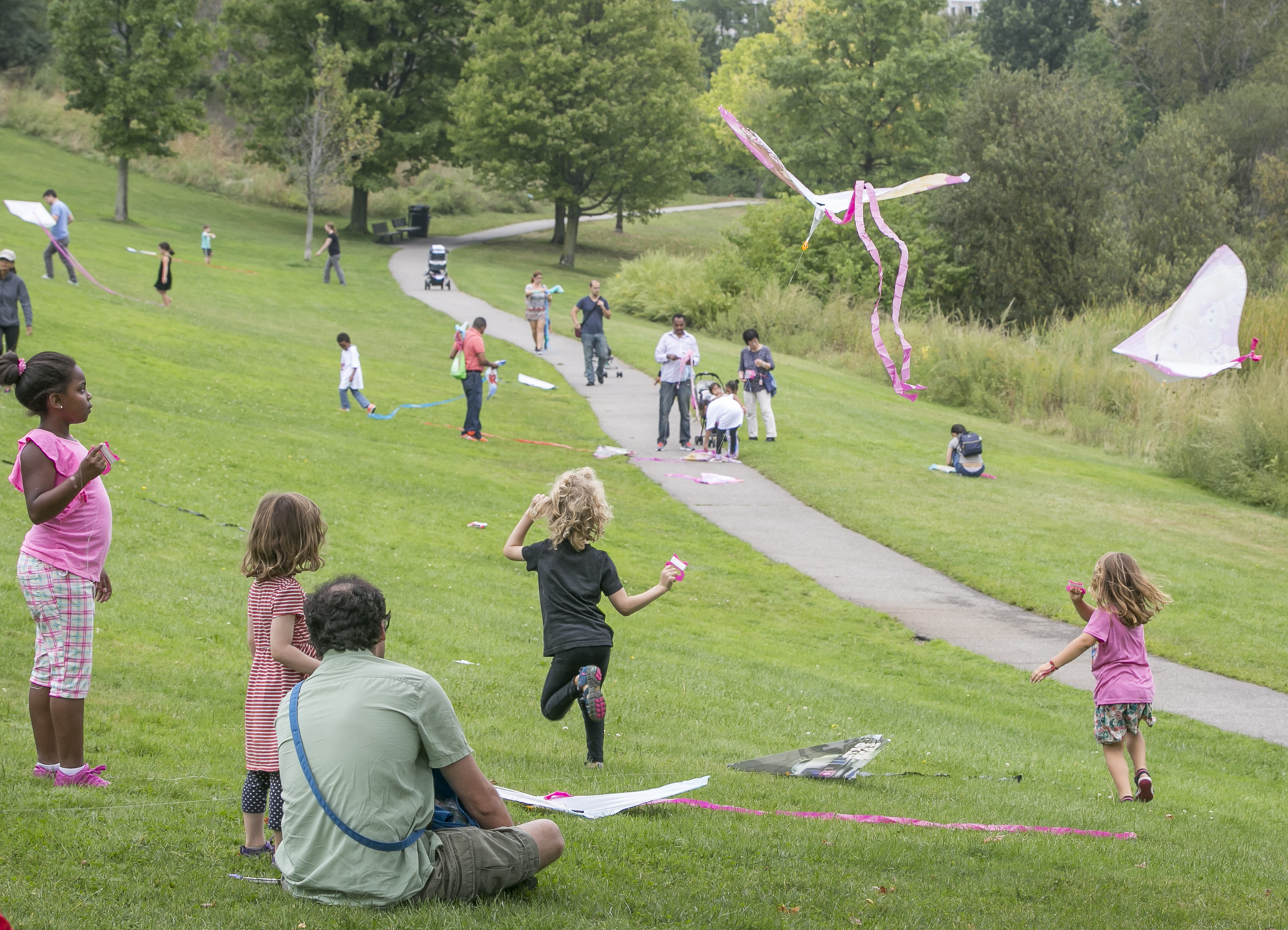Children flying kites at Danehy Park