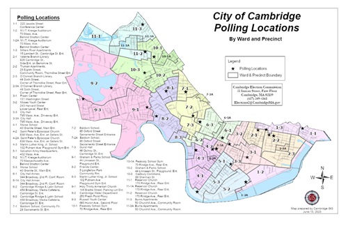 2023 map of polling locations in Cambride