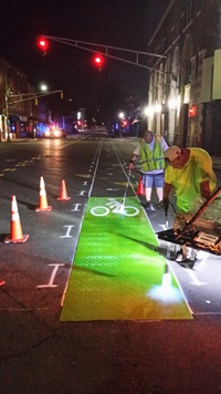 Inman Square Green Bike Lane Marking Installation