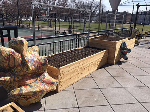 Green City Growers has begun installing garden beds for the urban agriculture and sculpture hub they’re developing with artist Mark Cooper at Cambridge’s Moses Youth Center for Cambridge Arts' FLOW program.