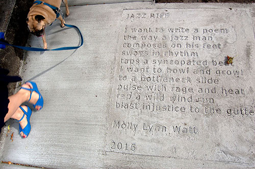 Sidewalk poetry by Molly Lynn Watt installed on Prospect Street in Cambridge in 2017.