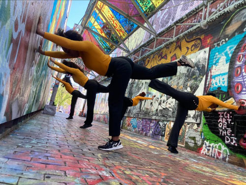 RootsUprising, led by choreographer Nailah Randall-Bellinger, danced at Graffiti Alley in Cambridge’s Central Square Cultural District in May as part of the Cambridge Arts’ inaugural Artist Residency Program.