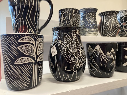 Ceramics by Elizabeth Baldwin at the Cambridge Senior Center at 806 Mass Ave. during the 2023 Cambridge Arts Open Studios.