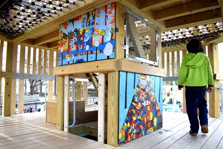 Dominic Killiany artwork at Louis A. DePasquale Universal Design Playground at Danehy Park, Cambridge.