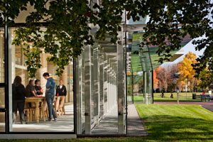 The Beech Room is infused with natural light from the "green" wall of the library facade.