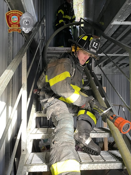 Cambridge Fire Academy Recruit Class 2022 01 hose movement down stairs