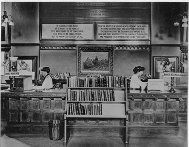 Library circulation desk ca 1916