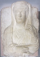 Portrait bust of a deceased woman, 3rd century AD, Palmyra. Courtesy of the Harvard Semitic Museum.