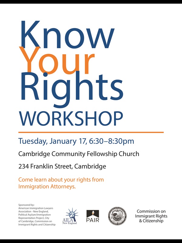 know your rights workshop flyer for January 17