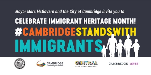 Poster for the Cambridge Stands with Immigrants month