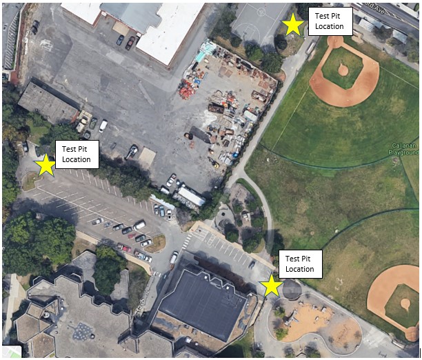 Aerial View of Test Pit Locations at Tobin School
