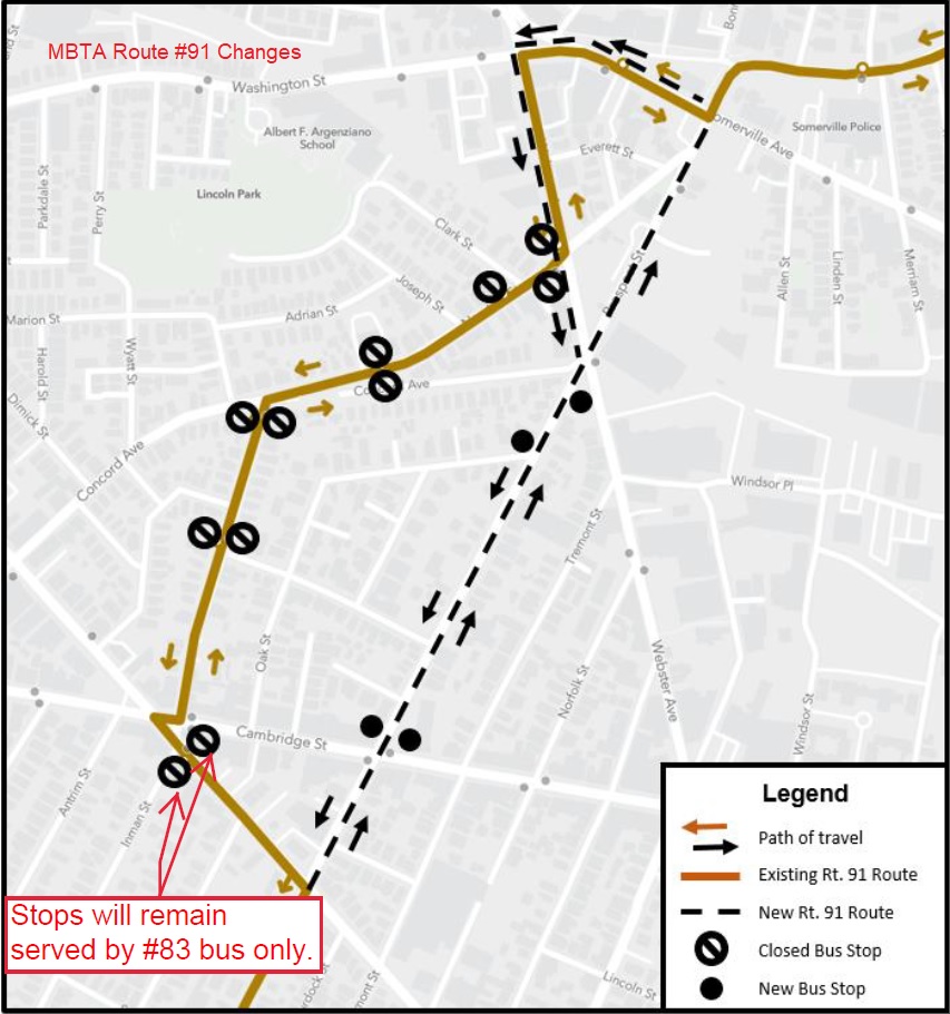 Map of 91 Bus Re-Route