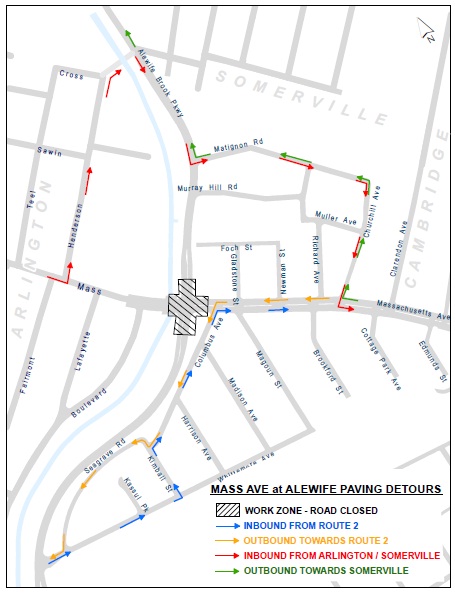 Alewife Brook Pkwy and Mass Ave Paving Detour