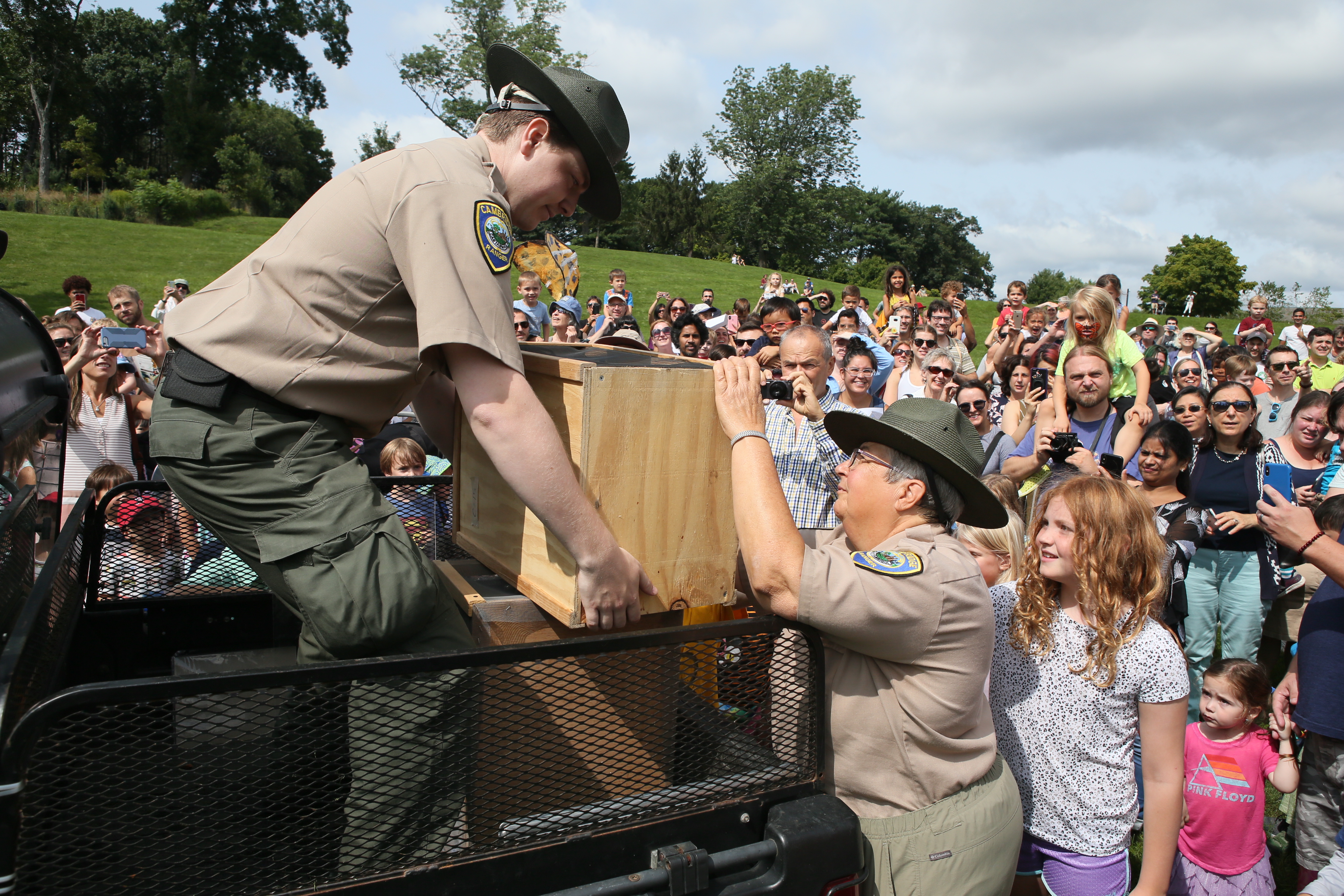Rangers getting the butterfly cages ready