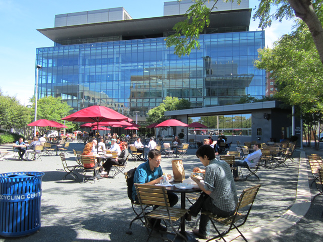 Lunch time on the plaza at Cambridge Research Park