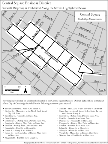 Map of Central Square Bike Ban Area