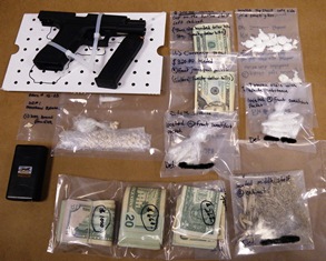 drugs, money, gun