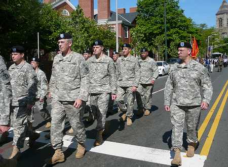 Veterans march in a Memorial Day parade