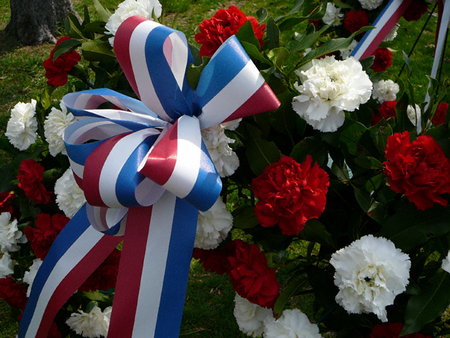 The ribbons on the ceremonial wreaths which are later laid on the Washington, Kosciusko and Pulaski monuments. 