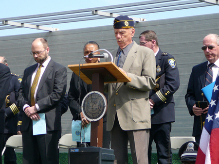 Frank Shay, Chaplain of the Cambridge Veterans' Organization delivers the invocation.