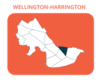A simple map of Cambridge, highlighting the Wellington-Harrington neighborhood.
