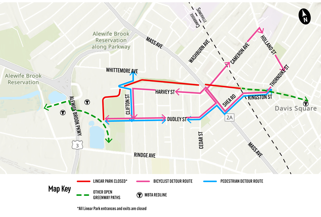 map of linear path closure with bicycle and pedestrian detours