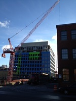 Construction crane at Pfizer building at 610 Main Street