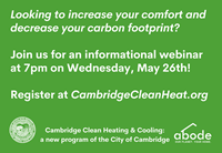 Cambridge Clean Heat Webinar - May 26 at 7pm - register at CambridgeCleanHeat.org