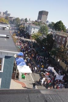 Aerial view of Cambridge Street during the Annual East Cambridge Rib Festival