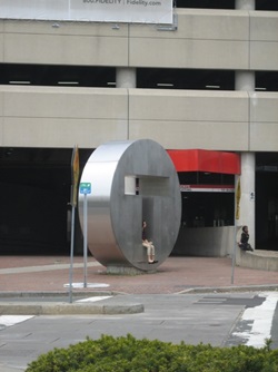 T sculpture at Alewife T Station