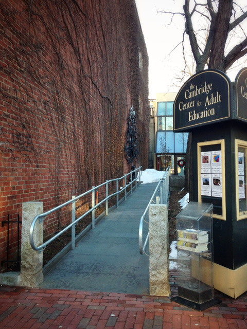 Access ramp at entrance to Cambridge Center for Adult Education