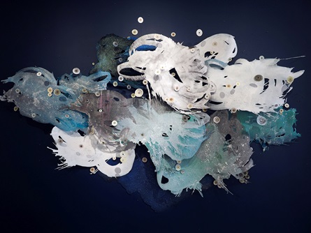 this is an abstract image in blues and white.