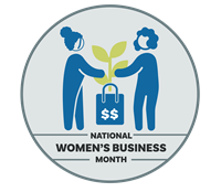 This is a logo for the City of Cambridge's National Women's Business Month