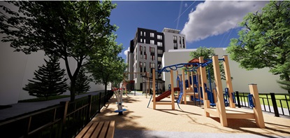 Rendering of playground outside Walden Square II