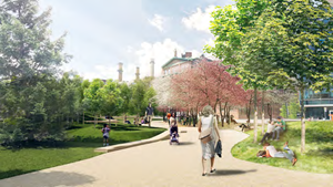 Rendering of proposed Triangle Park in East Cambridge
