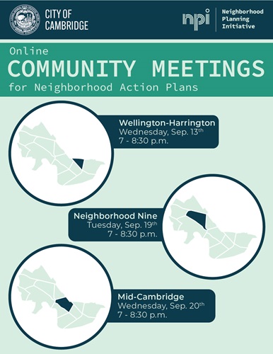 A flyer promoting a round of meetings for the 2023 Neighborhood Action Plans.