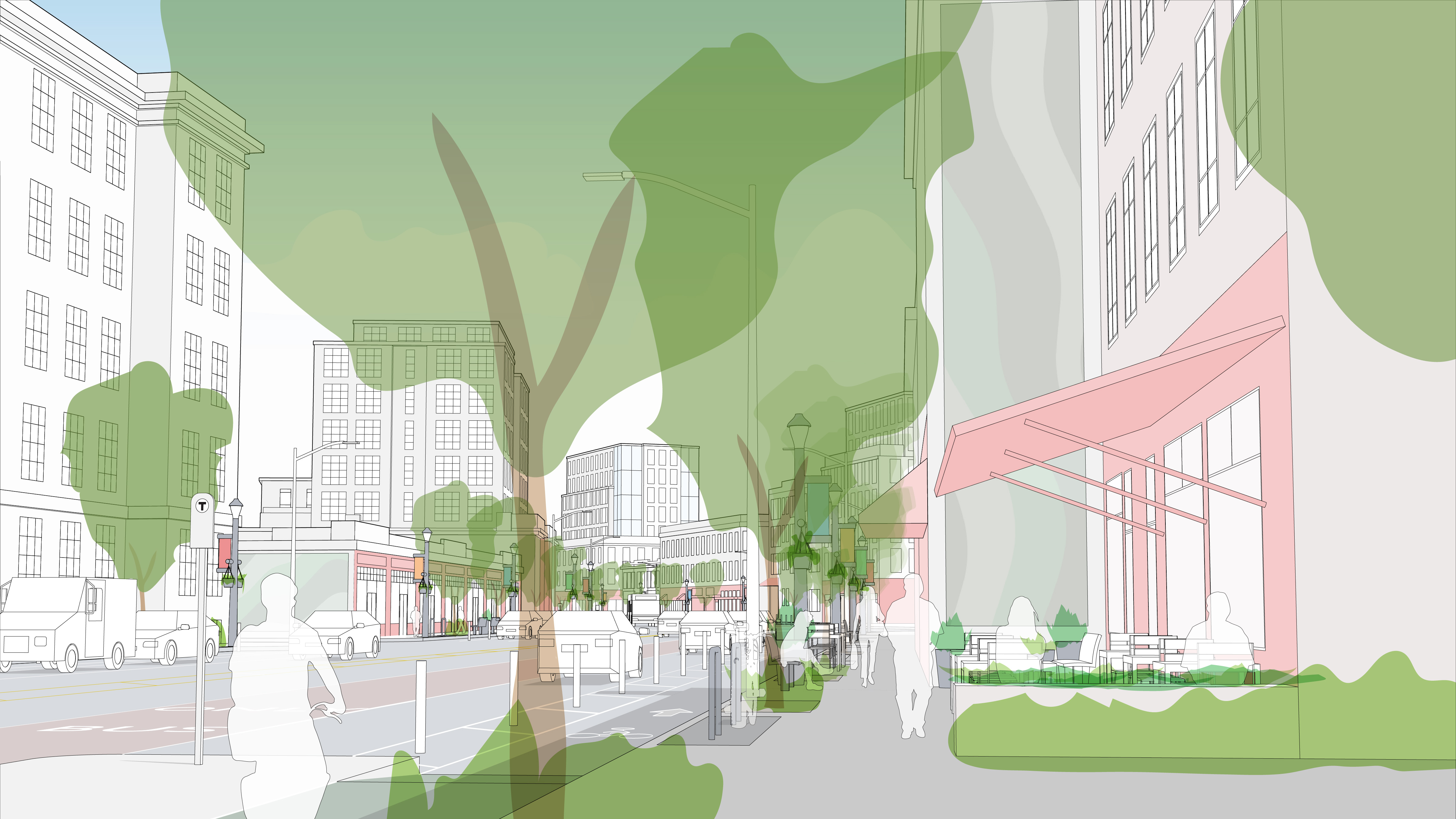 street view of sidewalk and buildings