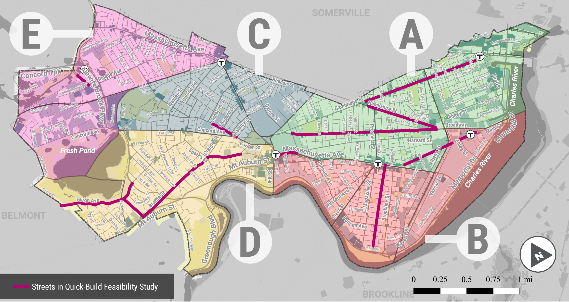 Map showing merged neighborhood areas and project corridors.