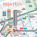 Detail of map showing MBTA routes