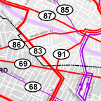 Detail of map showing transit routes