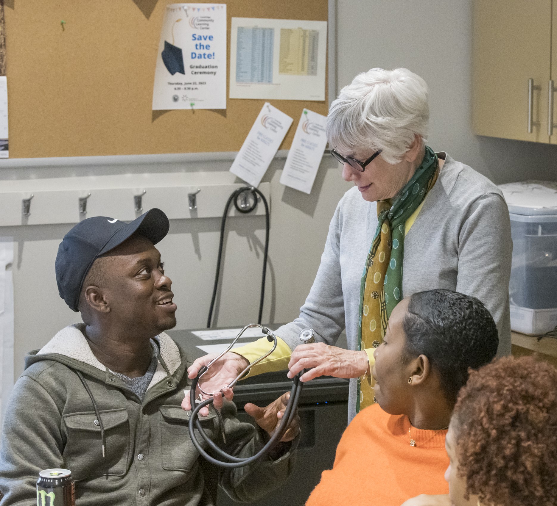 CNA Training Participants use a stethoscope