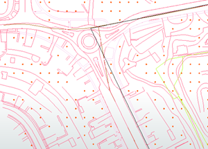 Screenshot of the DXF ground plan showing various GIS data layers