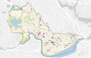 Cambridge Map with purple dots for art organizations
