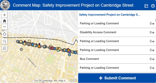 Map showing Cambridge Street and public comment points
